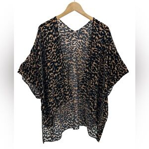 2Chic Leopard Burnout Velvet Kimono Sheer Open Front Cardigan Western Glam Boho
